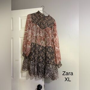 Zara Red and Black Mixed Print Dress